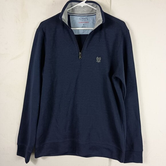 Chaps Quarter Zip Pullover Mens M Navy Blue Sweatshirt Preppy Dadcore Stretch - Picture 1 of 5